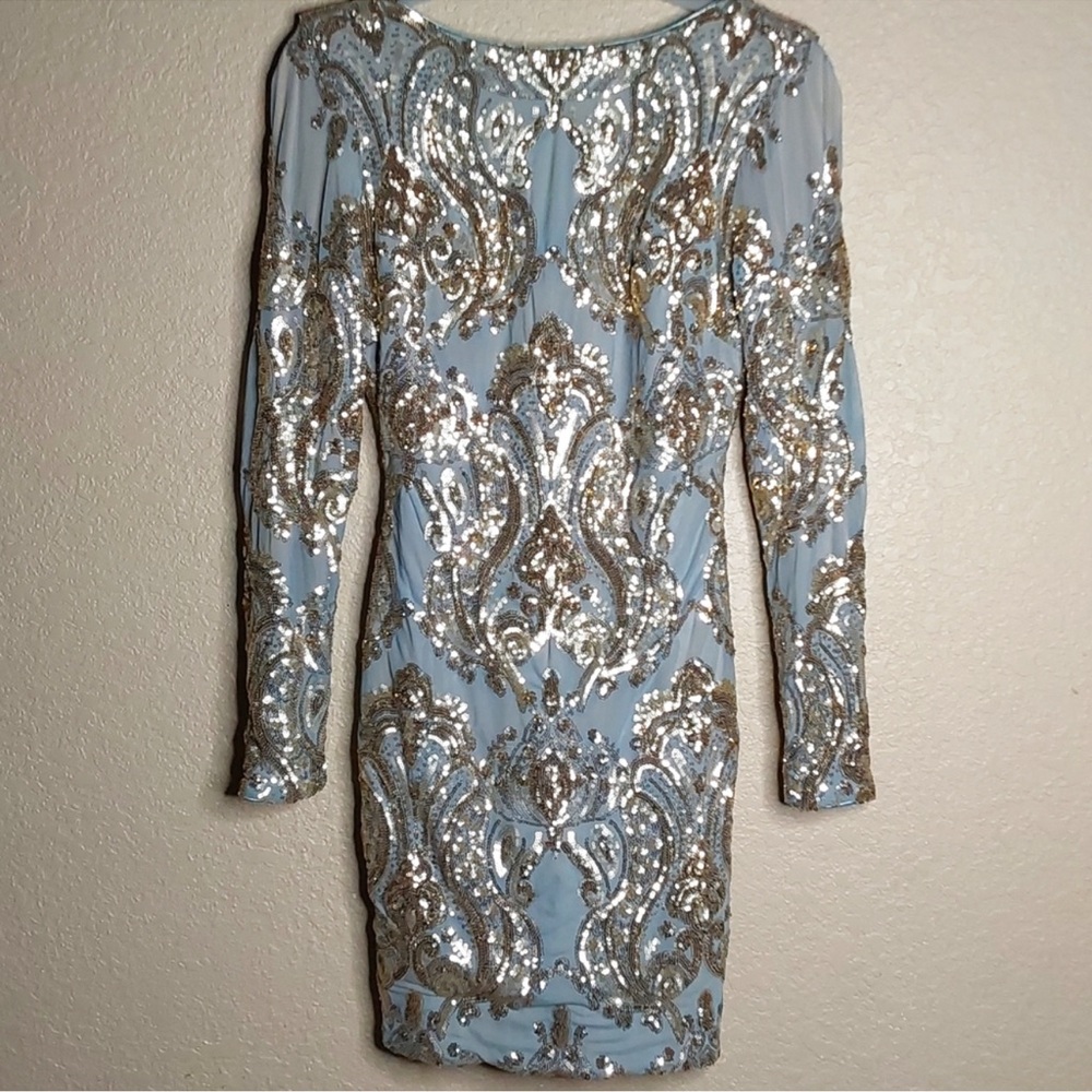 Elegant Sequin Embellished Light Blue Dress